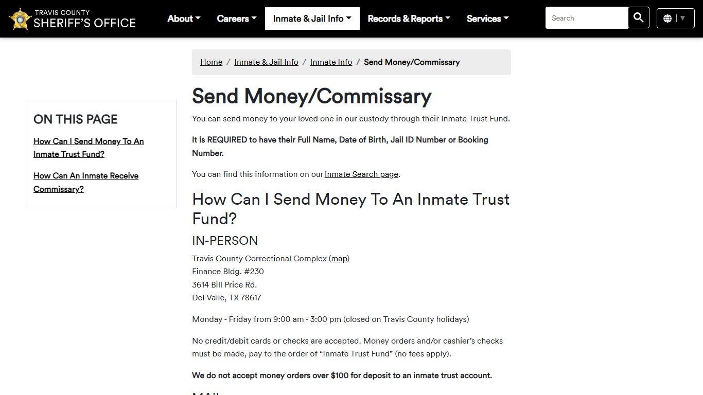 Send Money/Commissary - Home - Sheriff's Office